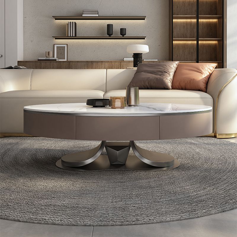 Glam Stone Single Coffee Table Pedestal Coffee Cocktail Table with Storage Drawers Clearhalo 'Coffee & Accent Tables' 'Coffee Tables' 'coffee_tables' 'furn' 'furn_coffee_tables' 'Furniture' 'Living Room Furniture' 1200x1200_3e48210a-9ce2-4974-9cb9-de8be781c5a5