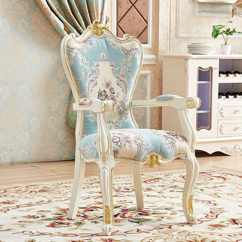 European Style Birch Cotton Arm Chair Light Color Solid Back Dining Chair with White Legs Clearhalo ' kitchen&dining_furn' 'Dining Chairs' 'Dining Tables & Seating' 'dining_chair' 'furn' 'furn_dining_chair' 'Furniture' 'furniture_dining_chair' 'Kitchen & Dining Furniture' 'kitchen' 1200x1200_3e4863b0-3cda-49a9-82bf-d301beb85a8f