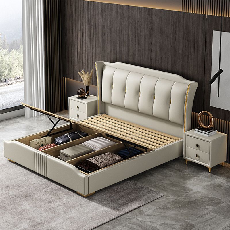 Lit en bois de pin victorien de 84,65 pouces de large avec tête de lit rembourrée