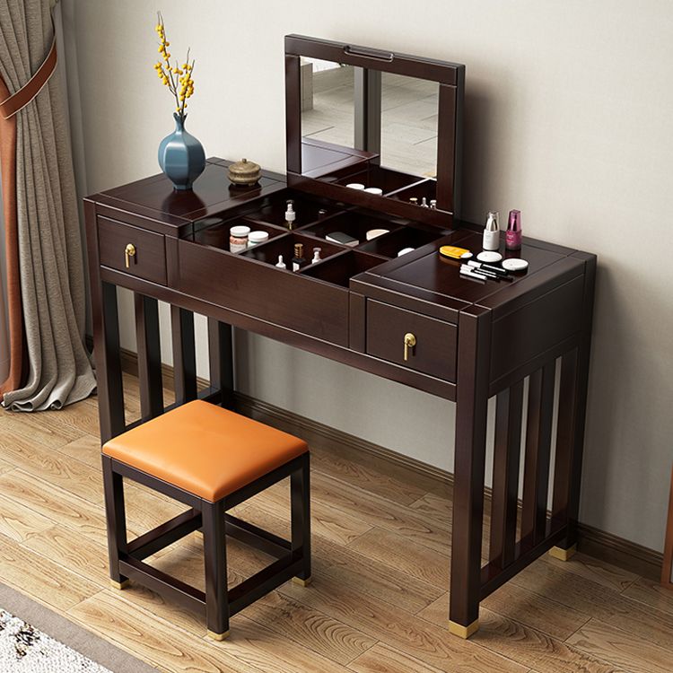 Traditions Rubberwood Vanity Set with Mirror 15.75"" Wide Brown Vanity Clearhalo 'Bedroom Furniture' 'furn' 'furn_makeup_vanities' 'Furniture' 'Makeup Vanities' 'makeup_vanities' 1200x1200_3e4bd9fd-cdcd-4ba9-af32-51d7436fa9f3