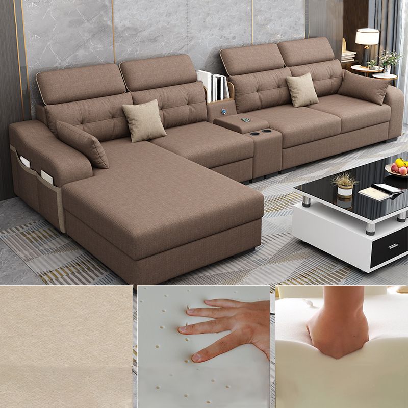 Cotton Blend Pillowed Back L-Shape Cushions Furniture Sectionals for 4 People