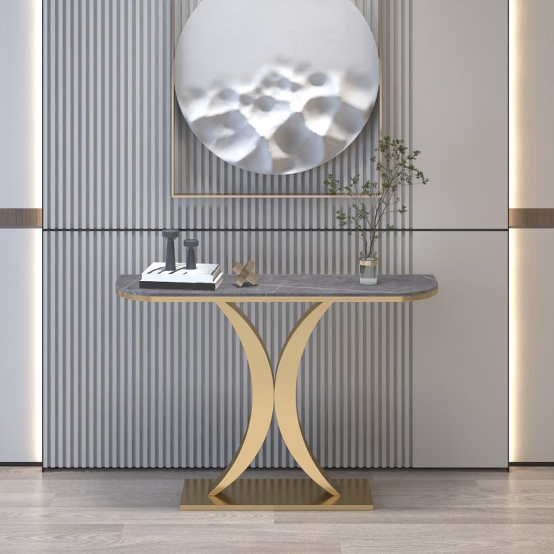 12 inch Wide Glam Accent Table Half Moon Shape Metal Console Table for Hall Clearhalo 'Console Tables' 'console_tables' 'Entry & Mudroom Furniture' 'furn' 'furn_console_tables' 'Furniture' 1200x1200_3e5646c6-47ac-461f-8678-b25c5505e32b