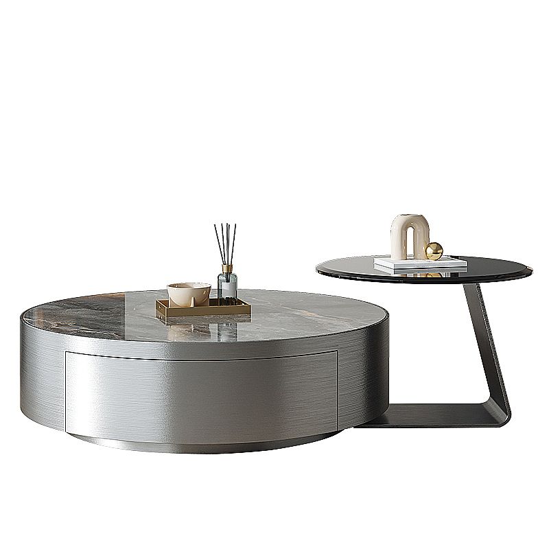 Drum Base Design Cocktail Table Rock Plate/tempered Glass Desktop Coffee Table Clearhalo 'Coffee & Accent Tables' 'Coffee Tables' 'coffee_tables' 'furn' 'furn_coffee_tables' 'Furniture' 'furniture_coffee_tables' 'Living Room Furniture' 1200x1200_3e58be19-2324-433e-8e5c-5a96346401cc