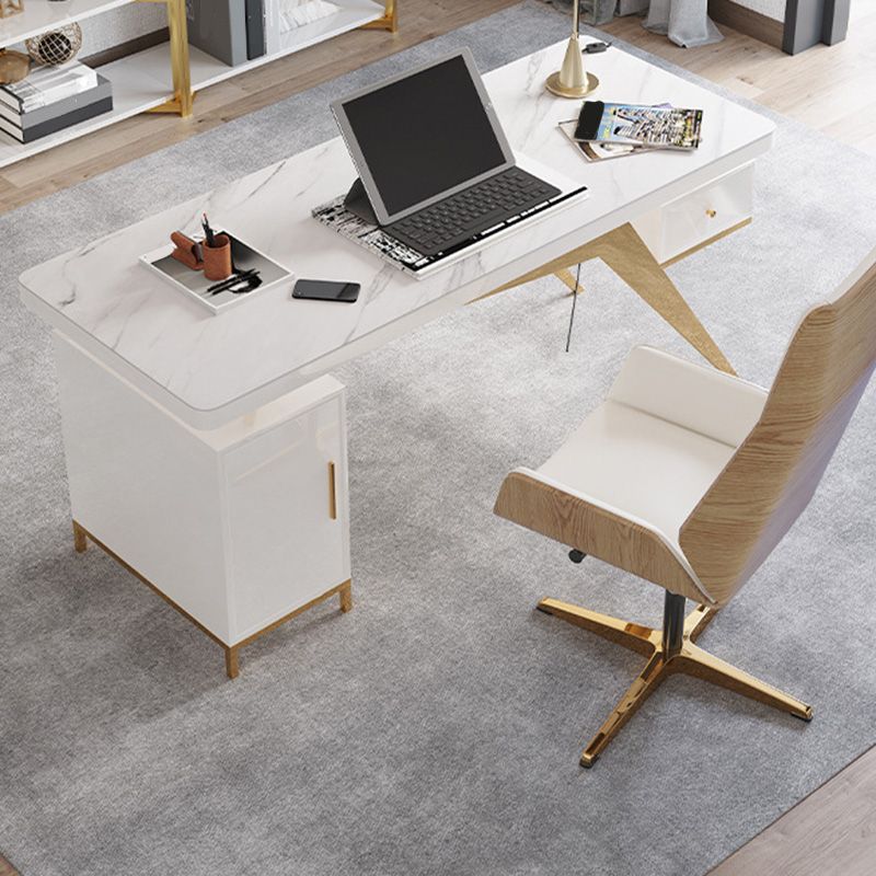 Escritorio de oficina de glamour rectangular mármol escritorio de escritura de madera maciza para el hogar