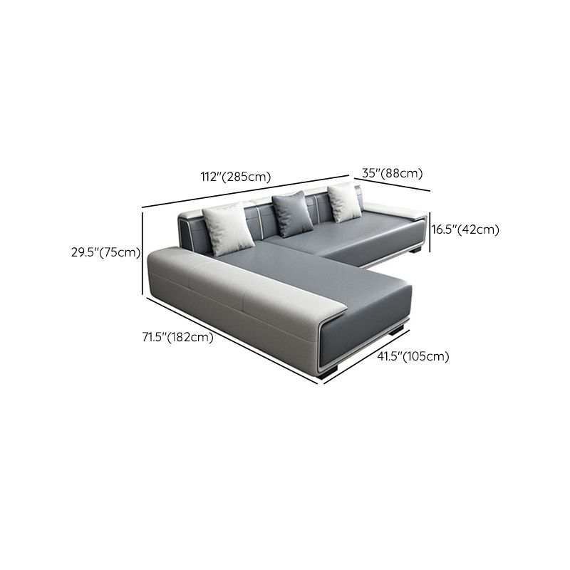 29"H Scandinavian Sectional Sofa Leather Grey Sectionals with Bostol Pillows Clearhalo 'furn' 'furn_sectionals' 'Furniture' 'Living Room Furniture' 'Sectionals' 1200x1200_3e5ba9de-e5b8-4fc4-af36-570d93722253