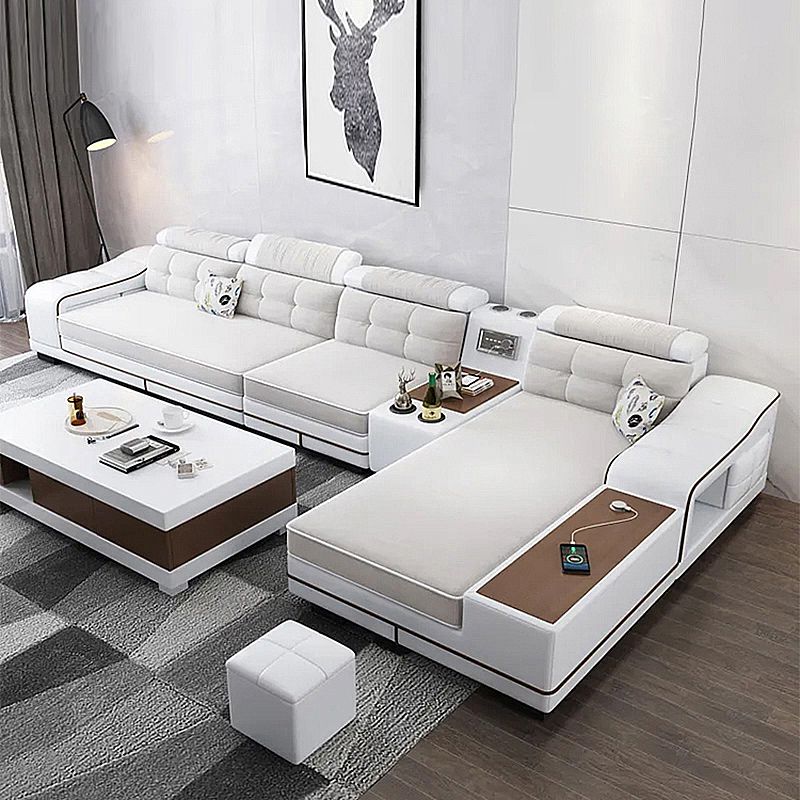 33.46"High Fabric Sloped Arms Sectional Sofa with 2 Cup Holders,White Clearhalo 'furn' 'furn_sectionals' 'Furniture' 'furniture_sectionals' 'Living Room Furniture' 'Sectionals' 1200x1200_3e603b4b-4fe8-4a56-a778-26017f9f0ffb
