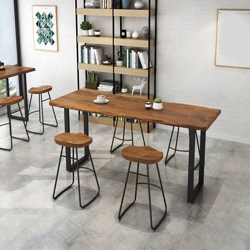 Moderne massief houten bistro-bartafel Rechthoekige metalen basisbartafel voor eetkamer