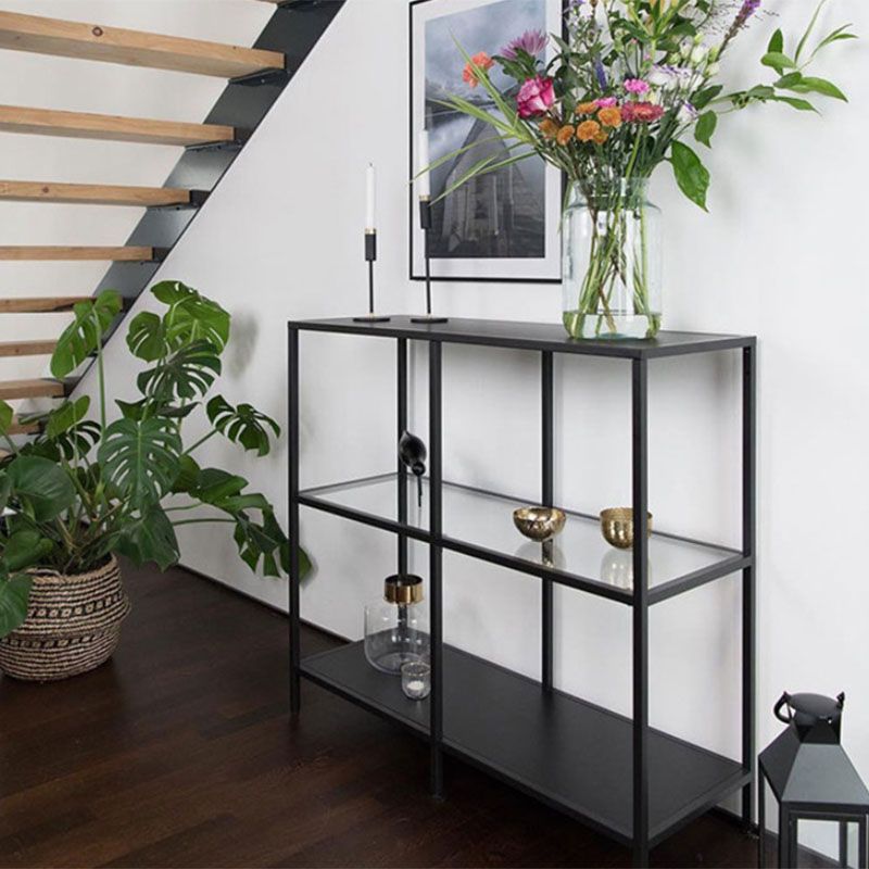 Table de mesa de sofá de la consola de hierro moderna con estantes para el salón