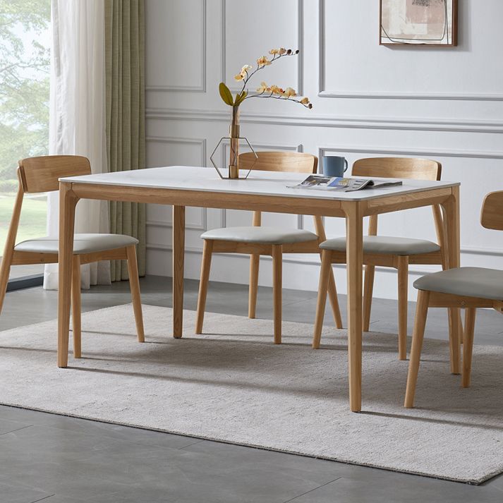 Mid-Century Modern Rectangle Table White Sintered Stone Table with 4 Ash Solid Wood Legs Clearhalo ' dining_table' 'Dining Tables & Seating' 'Dining Tables' 'furn' 'furn_dining_table' 'Furniture' 'furniture_dining_table' 'Kitchen & Dining Furniture' 'kitchen&dining_furn' 'kitchen' 'kitchen_dining_table' 1200x1200_3e6643fc-d3a0-408d-8076-6eeaed55da73