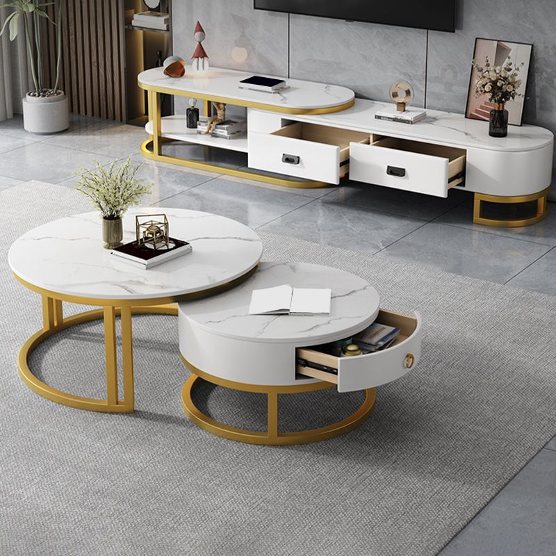 Console TV contemporanea in pietra con contenitore aperto e 2 cassetti
