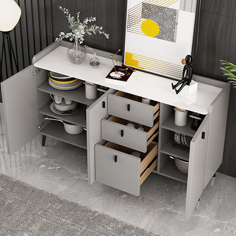 Modern Gray Sideboard Table with Drawers Wood and Stone Buffet Server Clearhalo 'buffet_sideboard' 'Buffets & Sideboards' 'furn' 'furn_buffet_sideboard' 'Furniture' 'Kitchen & Dining Furniture' 1200x1200_3e6f695f-92c0-499a-8013-88c5e883be3d