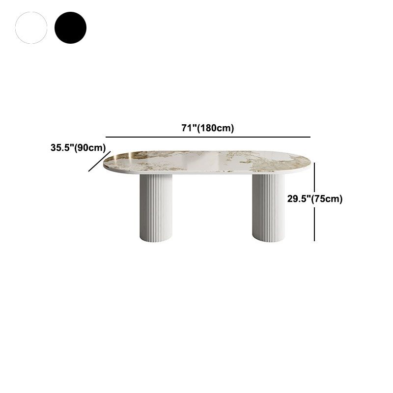 Oval Modern Dining Table Stone Top Metal Double Pedestal Dining Room Table Clearhalo 'Dining Tables & Seating' 'Dining Tables' 'dining_table' 'furn' 'furn_dining_table' 'Furniture' 'furniture_dining_table' 'Kitchen & Dining Furniture' 'kitchen' 'kitchen_dining_table' 1200x1200_3e703017-b655-4a31-8d2c-7a33de531675