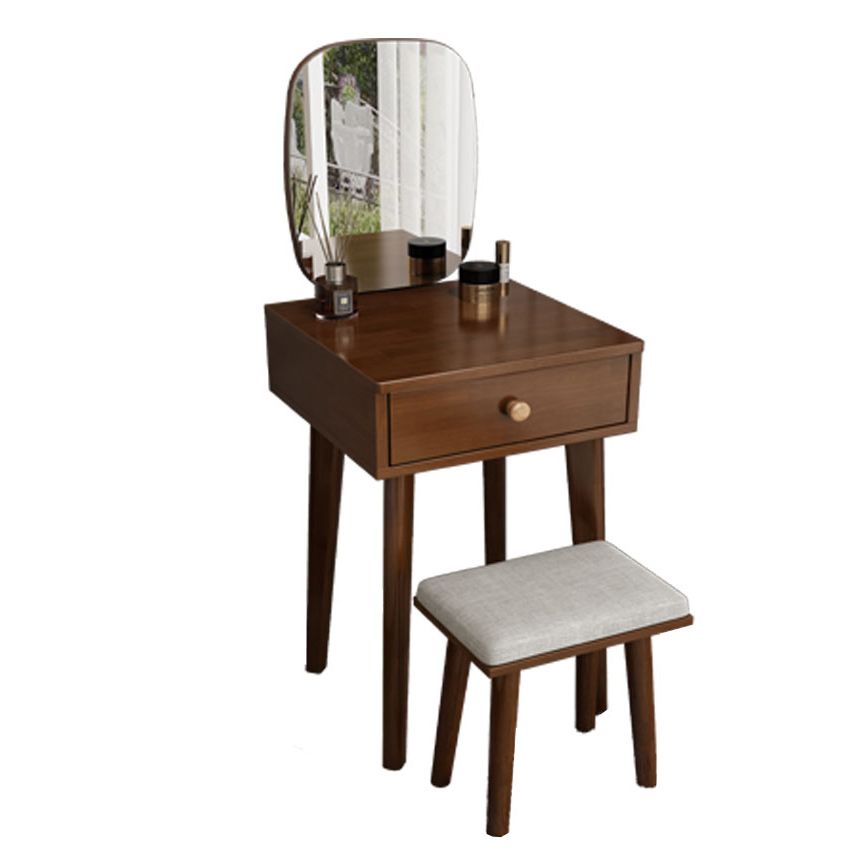 Scandinavian Solid Wood Vanity Dressing Table with Mirror and Stool