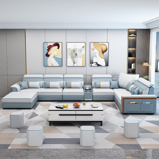 Moderne eigentijdse kussen bovenarm sectionele, faux lederen sectionele bank