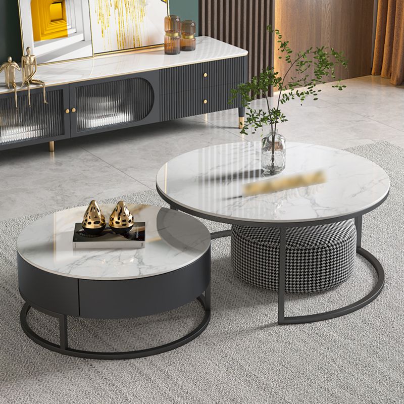 Round Nesting Coffee Table Set Frame Modern Coffee Table with Storage Clearhalo 'Coffee & Accent Tables' 'Coffee Tables' 'coffee_tables' 'furn' 'furn_coffee_tables' 'Furniture' 'Living Room Furniture' 1200x1200_3e764d16-bcb6-4acc-b32f-44abab9365c3