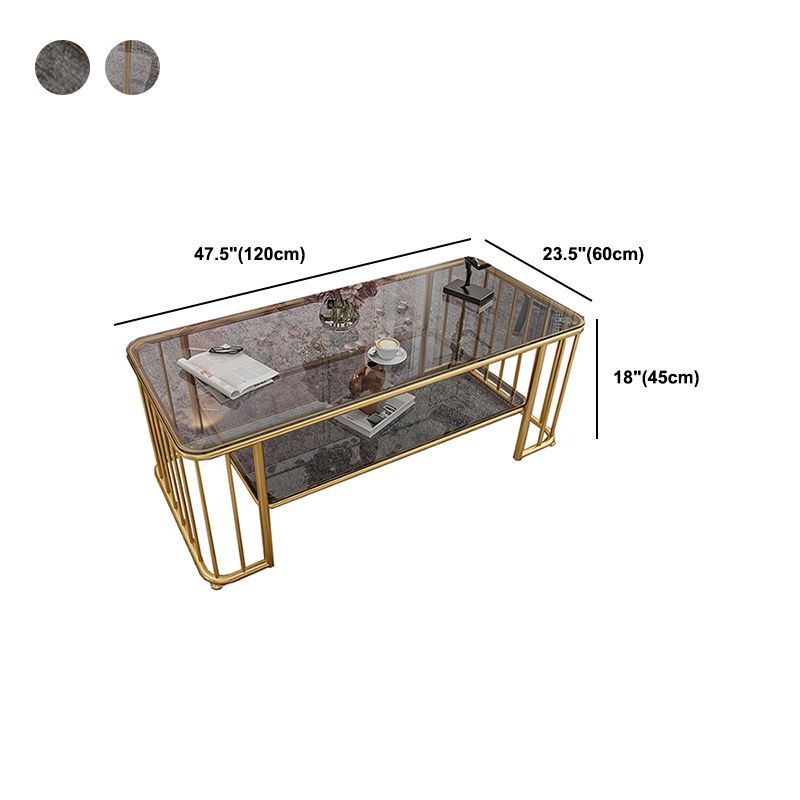 Glam Rectangle Coffee Table with Golden Frame Base and Storage Shelf