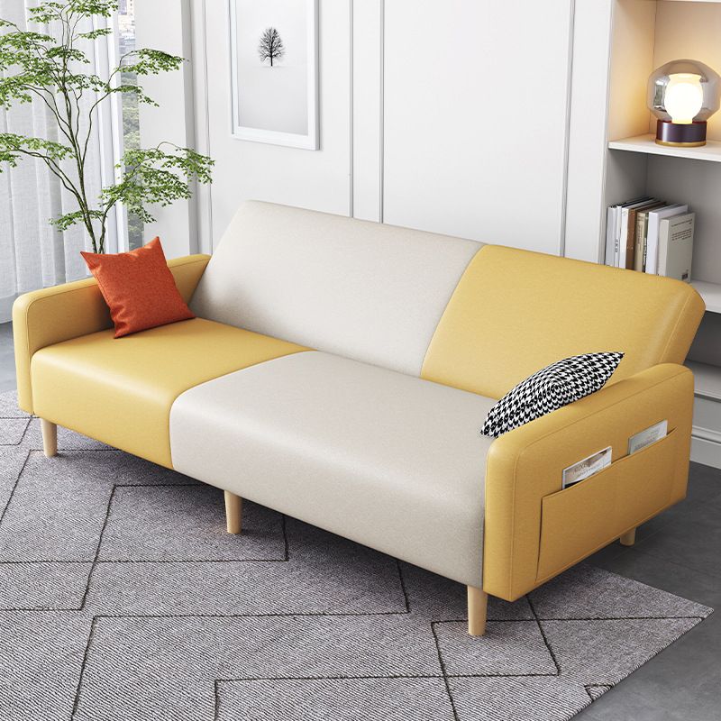 Contemporary Square Arm Sofa Couch Faux Leather/Linen Settee Couch Clearhalo 'furn' 'furn_sofas' 'Furniture' 'Living Room Furniture' 'Sofa' 'sofas' 1200x1200_3e7d82c5-9fca-43d5-9b9e-fa90e8111fd4