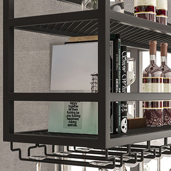 棚付きのメタルハンギングワイングラスラックモダンブラックワインホルダー