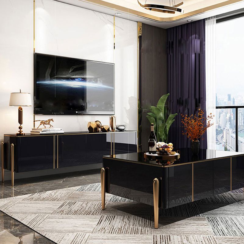 Glam Glass TV Media Stand Enclosed Storage Media Console TV Stand