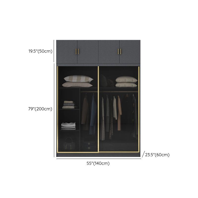 Armoire de porte coulissante moderne pour armoire noire de chambre à coucher avec portes en verre