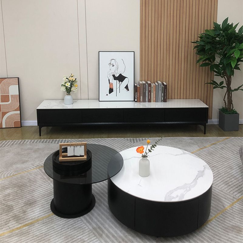 Round Stone Coffee Table Pedestal Nesting Coffee Table Set with Drawer Clearhalo 'Coffee & Accent Tables' 'Coffee Tables' 'coffee_tables' 'furn' 'furn_coffee_tables' 'Furniture' 'Living Room Furniture' 1200x1200_3e84c0bf-fd8d-4b62-b5b3-776c139fb73f