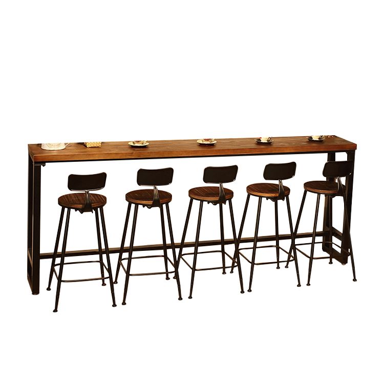 Pine Wood Bar Dining Table Industrial Rectangle Bar Table with Trestle Base in Black