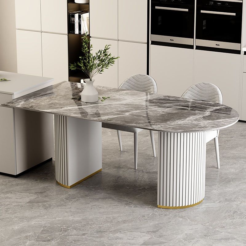 Irregular Shape Dining Table for Restaurant Sintered Stone Table with Double Pedestal Clearhalo 'Dining Tables & Seating' 'Dining Tables' 'dining_table' 'furn' 'furn_dining_table' 'Furniture' 'furniture_dining_table' 'Kitchen & Dining Furniture' 'kitchen' 'kitchen_dining_table' 1200x1200_3e8a21ab-92d0-4fa4-91bc-5a49c88b2e5b