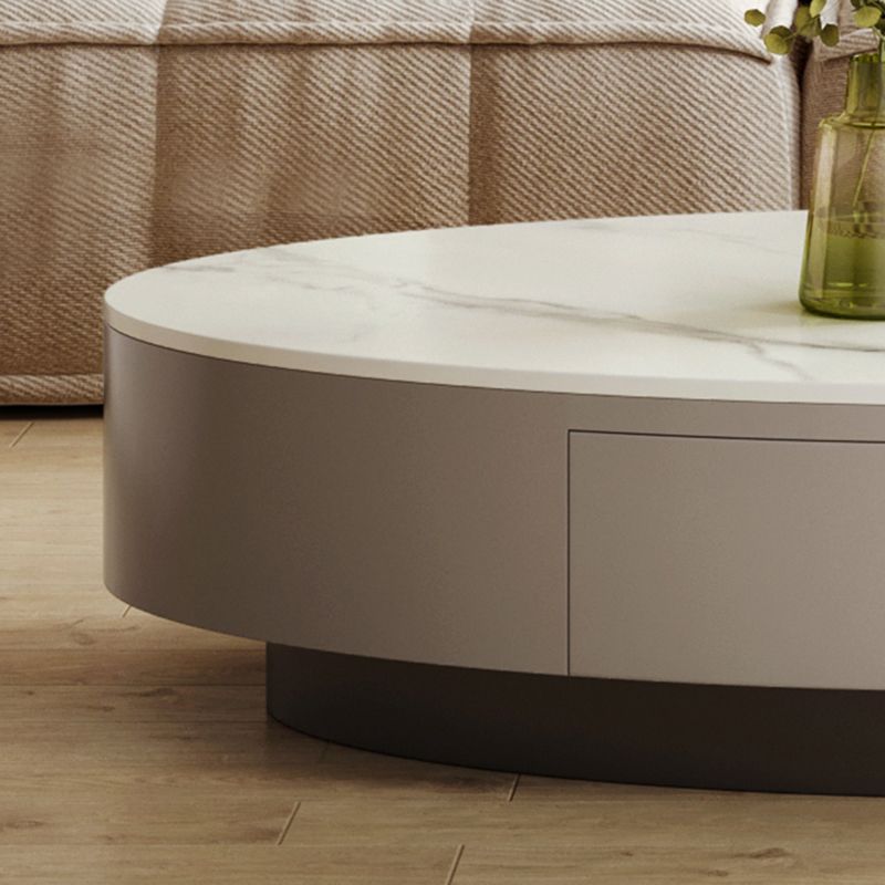 Mesa de café de pizarra ovalada de tambor de 13.7 "de altura con cajón para sala de estar