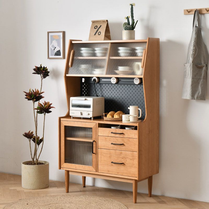 Rectangle Glass Paned Accent Cabinet Industrial Natural Finish Storage Cabinet Clearhalo 'Cabinets & Chests' 'cabinets_chests' 'furn' 'furn_cabinets_chests' 'Furniture' 'Living Room Furniture' 1200x1200_3e8b904c-816b-457f-bfdb-696646f4b1ca