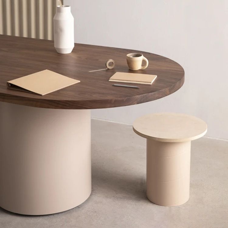 Solid Wood Top Dining Table Modern Oval Table with Double Pedestal Base