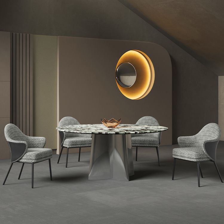 Glam Round Marble Top Dining Table with Metal Pedestal Base for Home Clearhalo 'Dining Tables & Seating' 'Dining Tables' 'dining_table' 'furn' 'furn_dining_table' 'Furniture' 'Kitchen & Dining Furniture' 1200x1200_3e9d3937-3ea8-4490-8e74-067976541a03