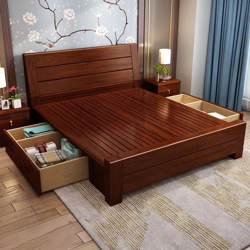 84.65 inch Wide Traditional Panel Bed Walnut Bed with Headboard Clearhalo 'Bedroom Furniture' 'Beds' 'furn' 'furn_beds' 'Furniture' 1200x1200_3e9e50f9-b5bb-402f-84bd-1220ae2f48e8