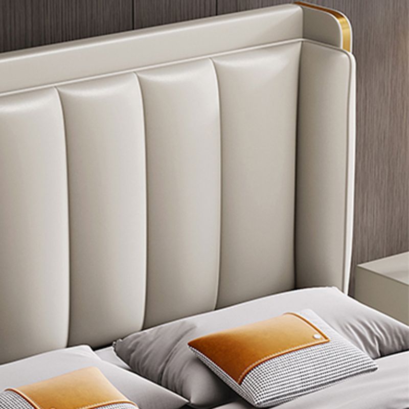 Contemporary Wingback Bed with Upholstered Headboard, 51" Tall Solid Color Bed