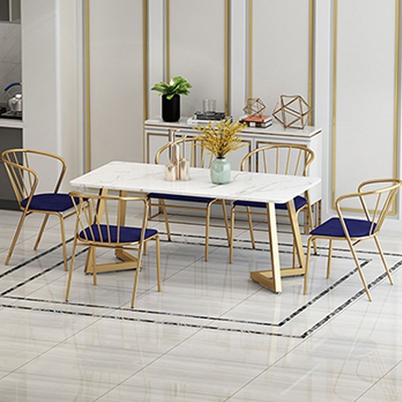 Glam Style Table Faux Marble Rectangle Table with Metal Legs for Home Use Clearhalo 'Dining Tables & Seating' 'Dining Tables' 'dining_table' 'furn' 'furn_dining_table' 'Furniture' 'Kitchen & Dining Furniture' 1200x1200_3ea2d574-bcd1-4ea8-a492-50e3bee96c27