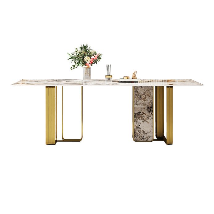 Minimalist Sintered Stone Kitchen Dining Set Gray Rectangle Shape Dining Set with Double Pedestal Clearhalo 'Dining Room Sets' 'Dining Tables & Seating' 'dining_room_set' 'furn' 'furn_dining_room_set' 'Furniture' 'furniture_dining_room_set' 'Kitchen & Dining Furniture' 'kitchen&dining_furn' 'kitchen' 1200x1200_3ea80656-c504-42e7-bd79-d98bd2d677fd