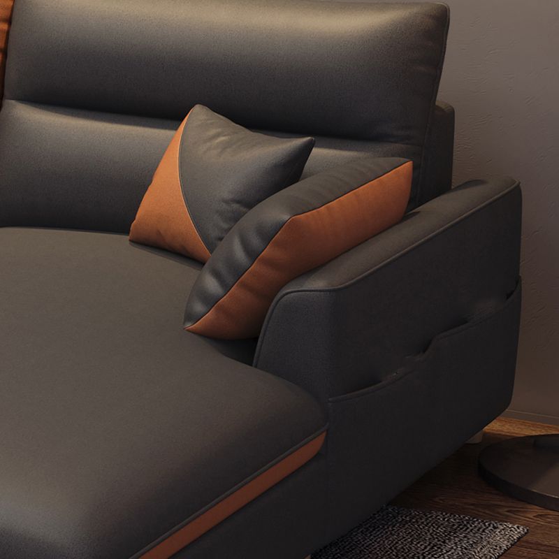 Stain Resistan Faux Leather Square Arm Sectional with Pillowed Back Cushions Clearhalo 'furn' 'furn_sectionals' 'Furniture' 'furniture_sectionals' 'Living Room Furniture' 'Sectionals' 1200x1200_3ea8507c-e0a7-418c-9056-08405430d34e