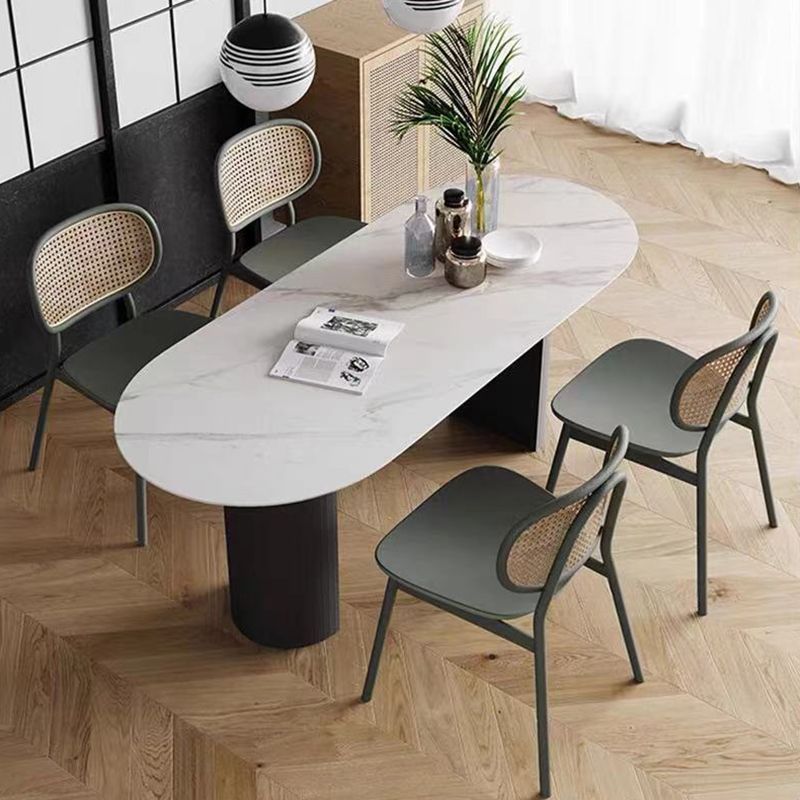 Oval Sintered Stone Dining Table Modern Table in White with Metal Double Pedestal for Restaurant Clearhalo ' dining_table' 'Dining Tables & Seating' 'Dining Tables' 'furn' 'furn_dining_table' 'Furniture' 'furniture_dining_table' 'Kitchen & Dining Furniture' 'kitchen&dining_furn' 'kitchen' 'kitchen_dining_table' 1200x1200_3ea909fc-81e3-4c46-bd75-3b51ceaabde9