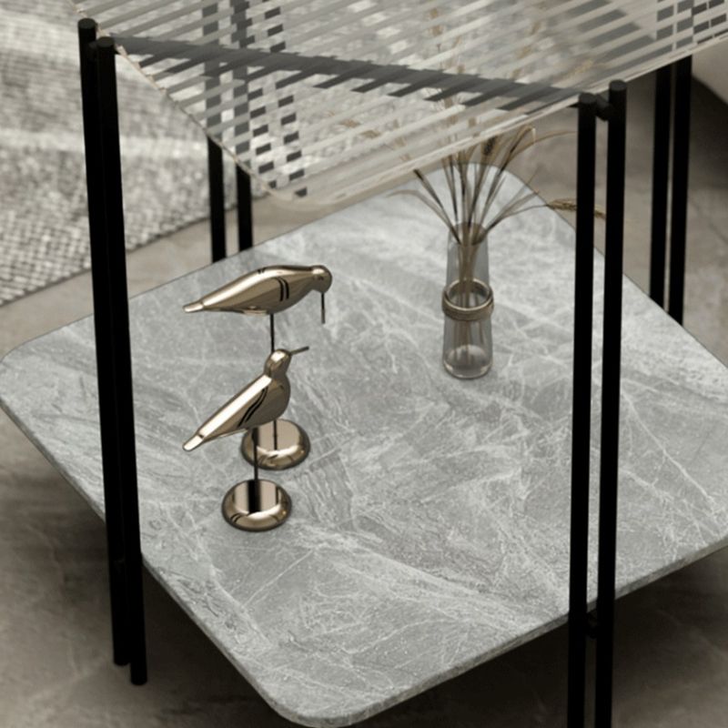 Modernistic Glass Top Square End Table 23.7" Tall Side Table with Shelf Clearhalo 'Coffee & Accent Tables' 'End & Side Tables' 'end_side_tables' 'furn' 'furn_end_side_tables' 'Furniture' 'Living Room Furniture' 1200x1200_3ea99b6f-3061-4224-b614-25a7cea281f6