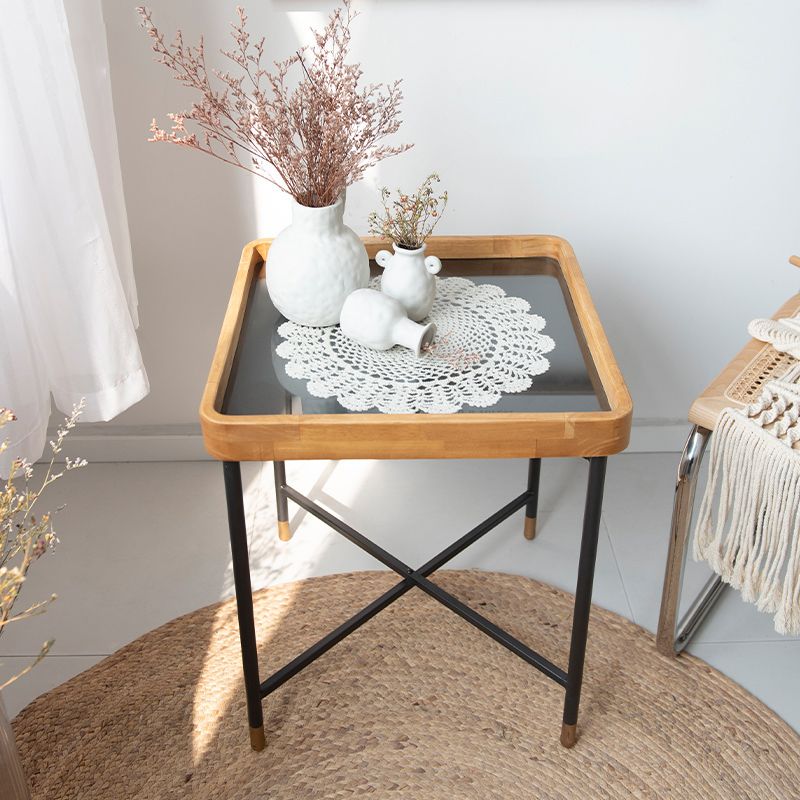 Geometric Clear Glass Coffee Table with Wood Edge 1 Single Cocktail Table Clearhalo 'Coffee & Accent Tables' 'Coffee Tables' 'coffee_tables' 'furn' 'furn_coffee_tables' 'Furniture' 'Living Room Furniture' 1200x1200_3eab9b8c-40d6-43f4-a60b-094ab8f5450e