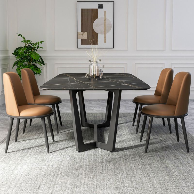 Metal Dinette Set with Padded Chairs 1/2/5/7 Pieces Black Stone Dining Table Set Clearhalo 'Dining Room Sets' 'Dining Tables & Seating' 'dining_room_set' 'furn' 'furn_dining_room_set' 'Furniture' 'Kitchen & Dining Furniture' 1200x1200_3eabb984-8763-440c-94a2-c5548c7ac15b