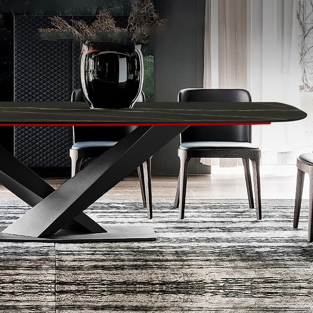 Sintered Stone Rectangle Dining Table Industrial Black Kitchen Table with Pedestal Base Clearhalo 'Dining Tables & Seating' 'Dining Tables' 'dining_table' 'furn' 'furn_dining_table' 'Furniture' 'furniture_dining_table' 'Kitchen & Dining Furniture' 'kitchen' 'kitchen_dining_table' 1200x1200_3eacb846-f1f5-47d0-957b-812ed5a6695a