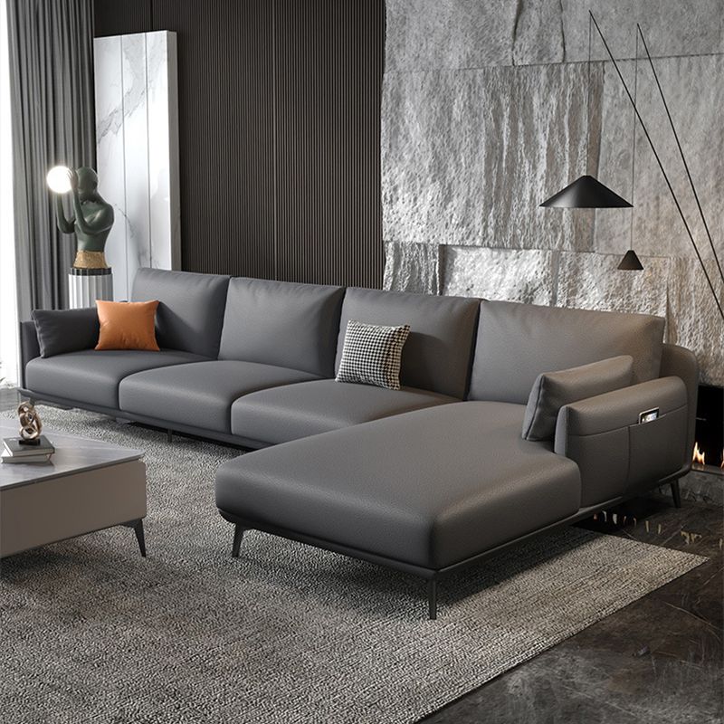 Sectionnel moderne 4 places à accoudoirs ronds en forme de L avec rangement