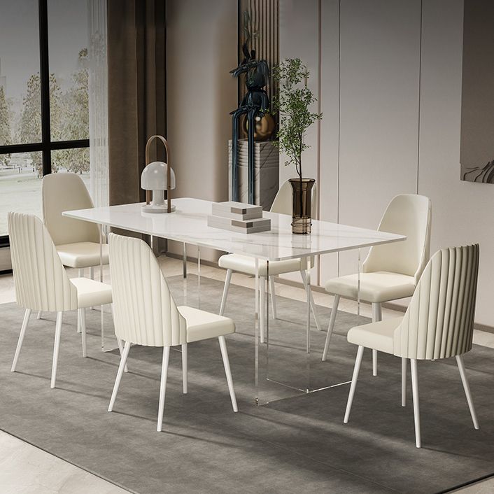 Modern 1/2/5/7 Pieces Rectangle Dining Set Sintered Stone Top Table with Leather Chairs Clearhalo 'Dining Room Sets' 'Dining Tables & Seating' 'dining_room_set' 'furn' 'furn_dining_room_set' 'Furniture' 'furniture_dining_room_set' 'Kitchen & Dining Furniture' 'kitchen&dining_furn' 'kitchen' 1200x1200_3eb10844-4244-4cff-b528-32721cba7b4e