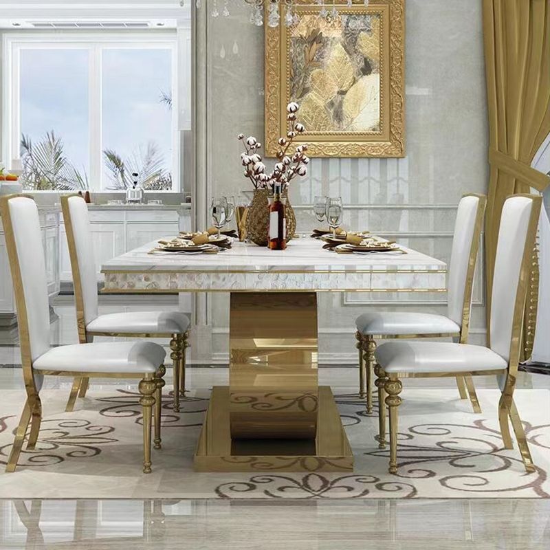 Glam Style Dining Faux Marble Table Dining Rectangle Table for Home Clearhalo 'Dining Tables & Seating' 'Dining Tables' 'dining_table' 'furn' 'furn_dining_table' 'Furniture' 'Kitchen & Dining Furniture' 1200x1200_3eb26a52-4ff7-4674-82ce-52c0999e8ab3