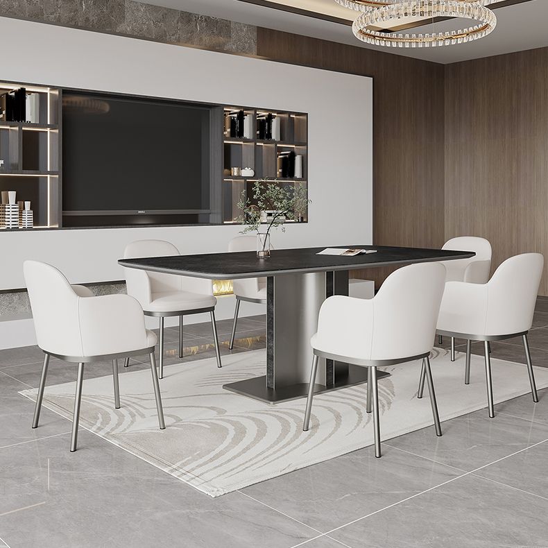 Black Stone Dining Table Set 1/4/5/7 Pcs Indoor Dinette Set with Leather Chairs Clearhalo 'Dining Room Sets' 'Dining Tables & Seating' 'dining_room_set' 'furn' 'furn_dining_room_set' 'Furniture' 'Kitchen & Dining Furniture' 1200x1200_3eb46898-5023-46cb-9e1b-6a28bd3675f1