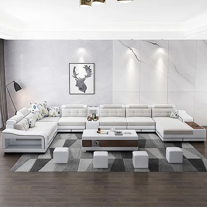 33.46"High Fabric Sloped Arms Sectional Sofa with 2 Cup Holders,White Clearhalo 'furn' 'furn_sectionals' 'Furniture' 'furniture_sectionals' 'Living Room Furniture' 'Sectionals' 1200x1200_3eb6c8a1-801b-4f8e-9390-1128db623739