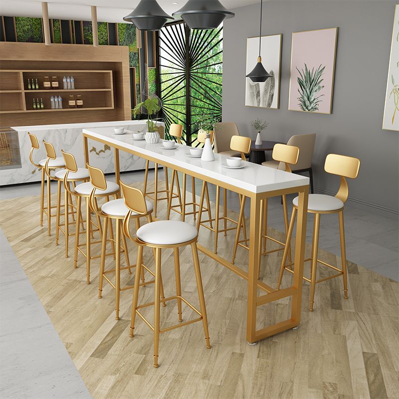 Glam Iron Bar Dining Table White Wood Rectangle Indoor Bistro Table with Footrest Clearhalo 'Bar Furniture' 'Bar Tables' 'bar_tables' 'furn' 'furn_bar_tables' 'Furniture' 'furniture_bar_tables' 'Kitchen & Dining Furniture' 1200x1200_3ebb52f1-7406-4582-ab12-ca7c4625ceb0