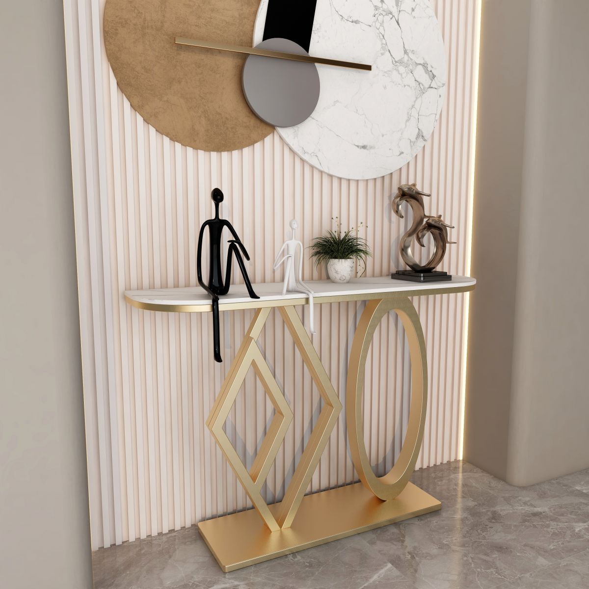 Tabella della console di metallo e pietra moderna da 31 pollici console di divano alto