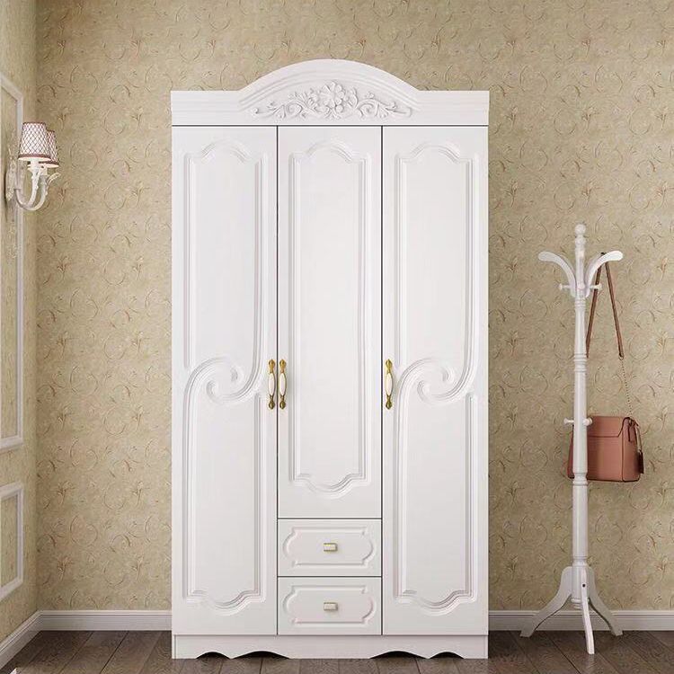 French Country Wardrobe Cabinet White Engineered Wood Wardrobe with 2 Drawers Clearhalo 'Armoires & Wardrobes' 'armoires_wardrobes' 'Bedroom Furniture' 'furn' 'furn_armoires_wardrobes' 'Furniture' 1200x1200_3ebe15b3-48e6-47fa-9ee1-1ecc205bf9f5