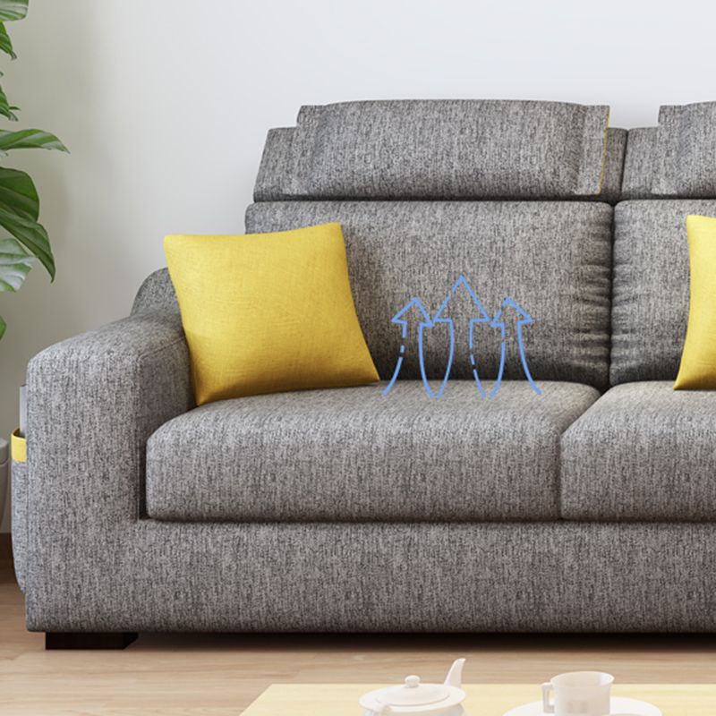Grey Contemporary Sloped Arm Sofa with Bolster Pillows for Living Room Clearhalo 'furn' 'furn_sectionals' 'Furniture' 'furniture_sectionals' 'kitchen' 'kitchen_sectionals' 'Living Room Furniture' 'Sectionals' 1200x1200_3ecb112c-6559-484b-ac75-da1cd5e328b2
